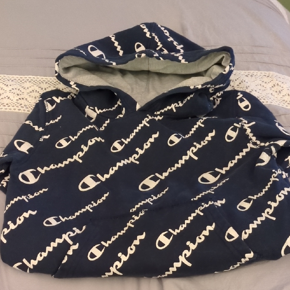 Kids Champion Blue Hoodie with Logo Pattern